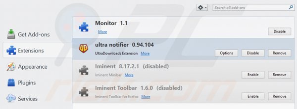 Removing ultranotifier from Mozilla Firefox step 2
