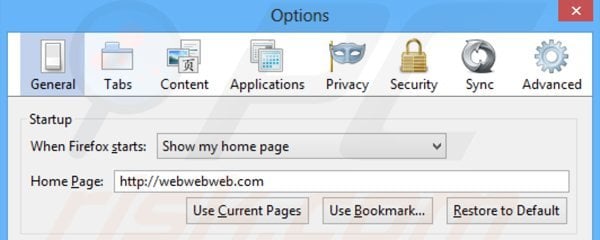 Removing webwebweb.com from Mozilla Firefox homepage