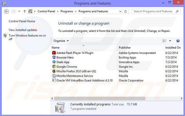 Clean Browse adware uninstall via Control Panel