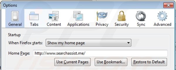 Removing searchassis from Mozilla Firefox homepage