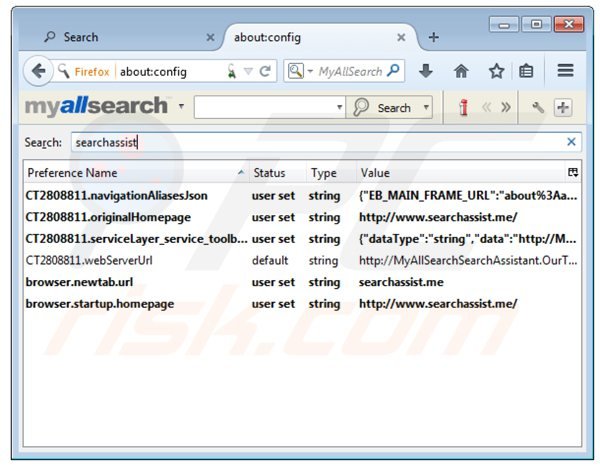 Remove searchassist from Mozilla Firefox default search engine