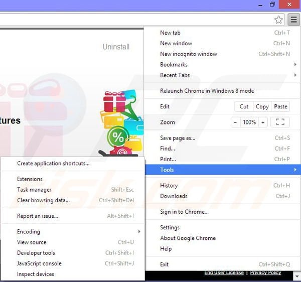 Removing Shopping Assistant from Google Chrome step 1