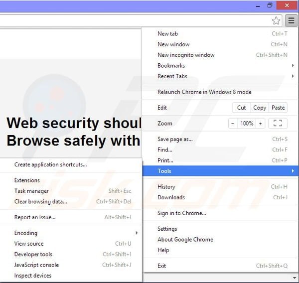 Removing Web Safeguard ads from Google Chrome step 1