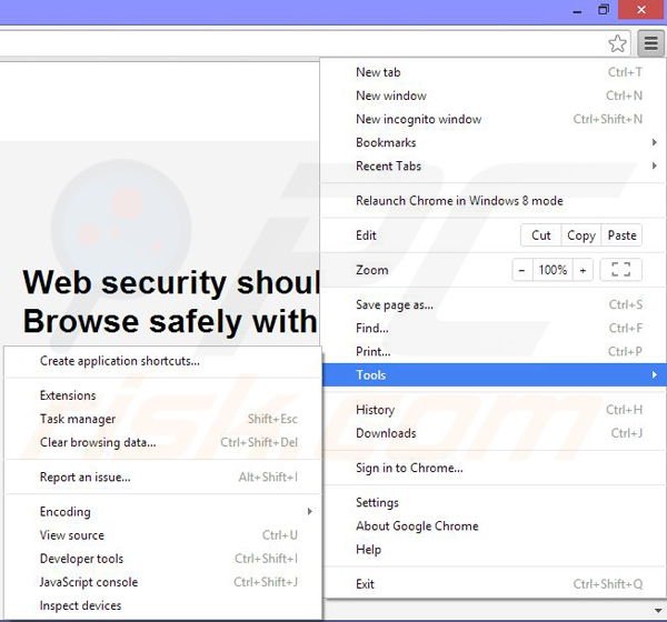 Removing Web Security App ads from Google Chrome step 1