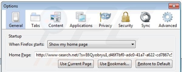 Removing www-search.net from Mozilla Firefox homepage