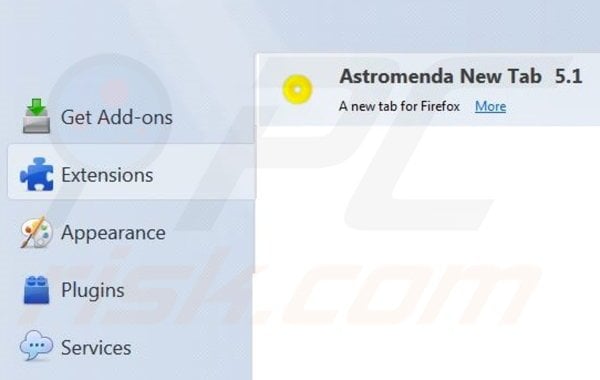 Remove Astromenda browser hijacker from Mozilla Firefox step 1