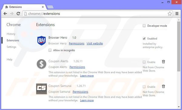 Removing Browser Guard ads from Google Chrome step 2