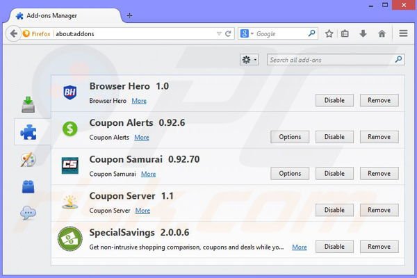 Removing Browser Shield ads from Mozilla Firefox step 2
