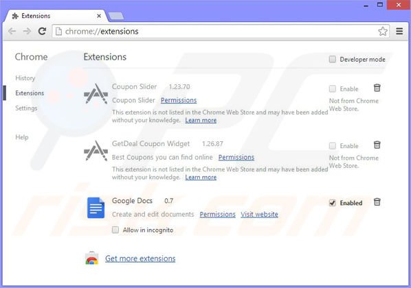Removing Comet Arcade ads from Google Chrome step 2