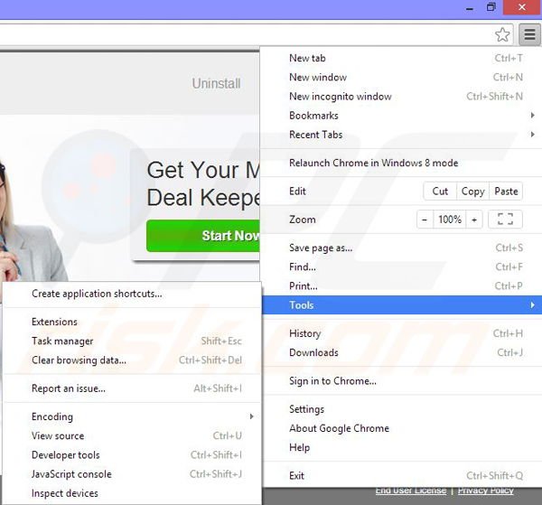Removing Deal Keeper from Google Chrome step 1
