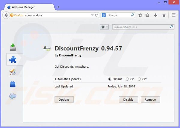 Removing Discount Frenzy ads from Mozilla Firefox step 2