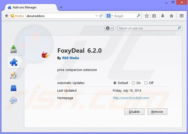 Removing foxydeal ads from Mozilla Firefox step 2