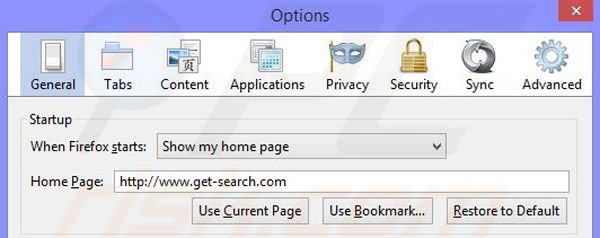Remove Get-Search browser hijacker from Mozilla Firefox step 2