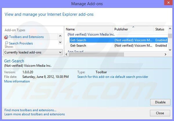 Remove Get-Search browser hijacker from Internet Explorer step 1