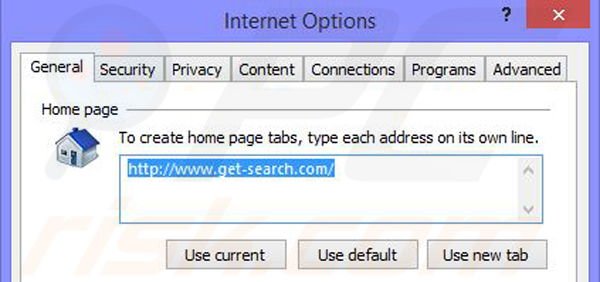 Remove Get-Search browser hijacker from Internet Explorer step 2