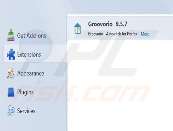 Removing groovorio.com related Mozilla Firefox extensions