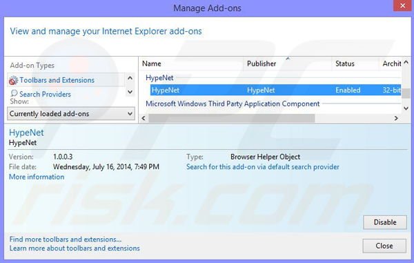 Removing HypeNet from Internet Explorer step 2
