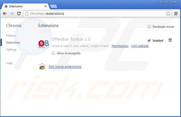 Remove OffersBar browser hijacker from Google Chrome step 1