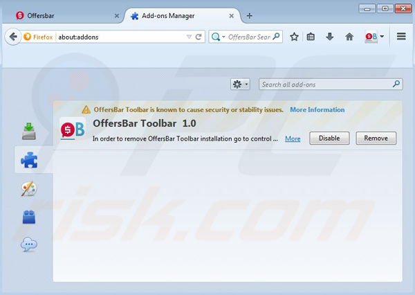 Remove OffersBar browser hijacker from Mozilla Firefox step 1