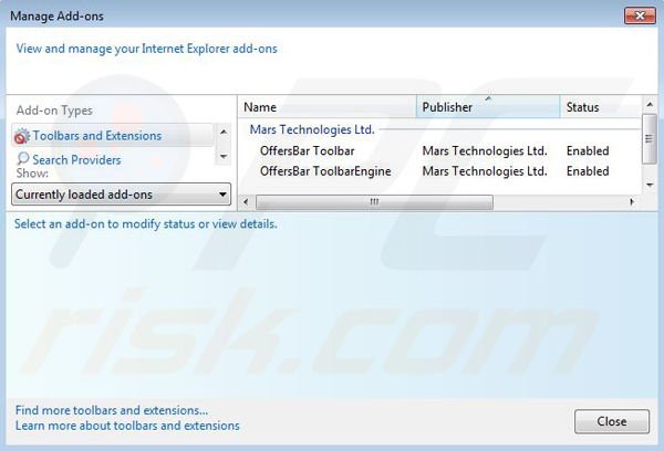 Remove OffersBar browser hijacker from Internet Explorer step 1