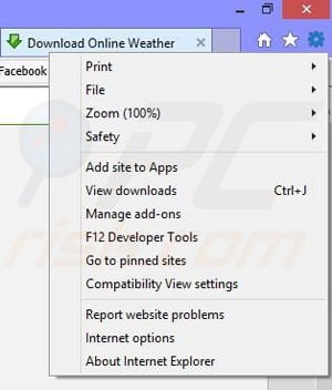Removing Online Weather ads from Internet Explorer step 1