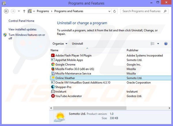Online Weather adware uninstall via Control Panel