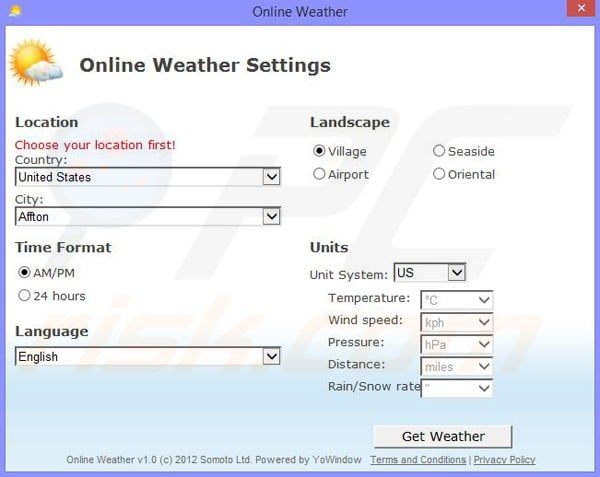 Online Weather Settings