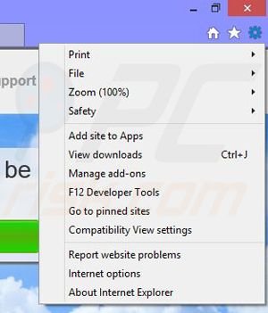Removing PodoWeb from Internet Explorer step 1