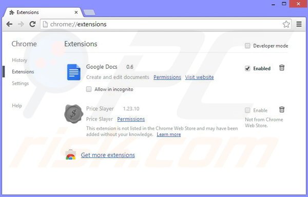 Removing Price Slayer ads from Google Chrome step 2