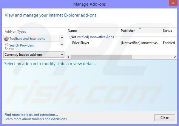 Removing Price Slayer ads from Internet Explorer step 2
