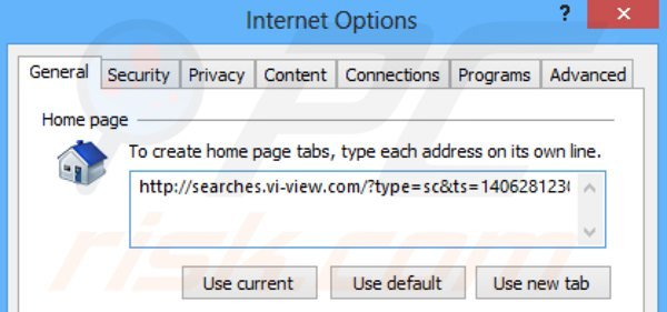 Removing searches.vi-view.com from Internet Explorer homepage