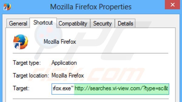 Removing searches.vi-view.com from Mozilla Firefox shortcut target 2