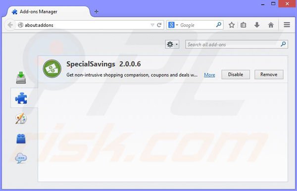 Removing Special Savings ads from Mozilla Firefox step 2