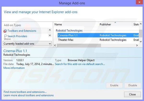 Removing Theater-Max ads from Internet Explorer step 2