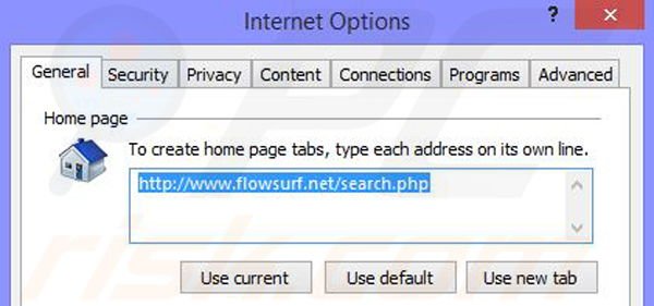 Remove Flowsurf browser hijacker from Internet Explorer step 2