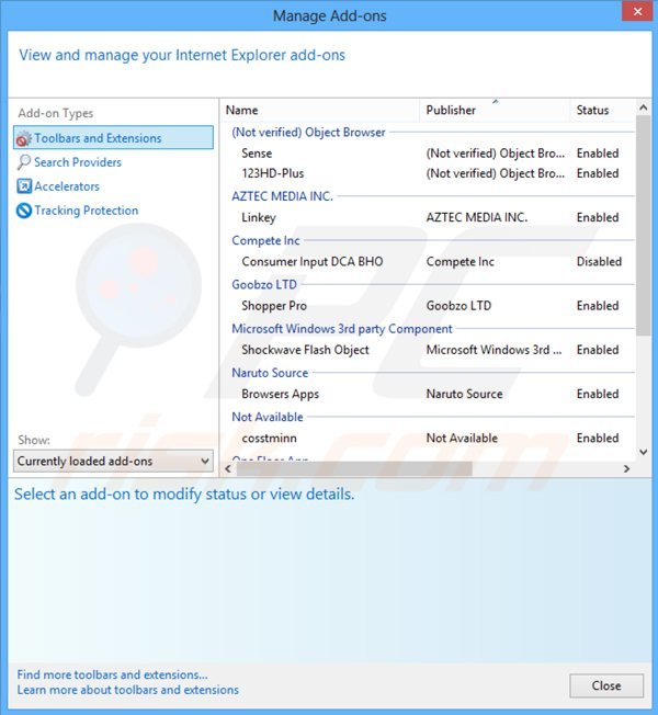 Removing obrona vpn from Internet Explorer step 2