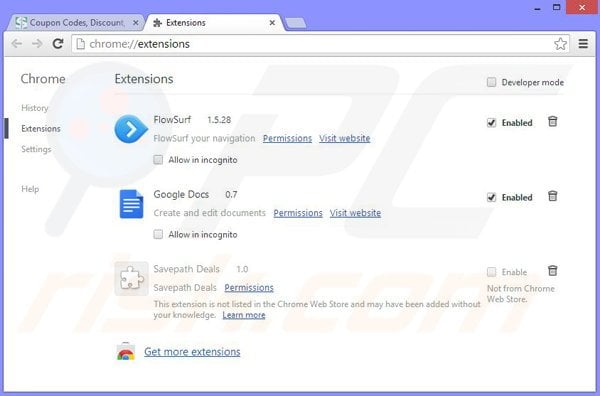Removing Savepath Deals ads from Google Chrome step 2