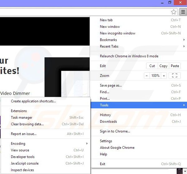 Removing Video Dimmer ads from Google Chrome step 1
