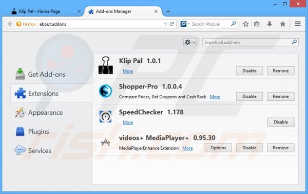 Removing klip pal ads from Mozilla Firefox step 2