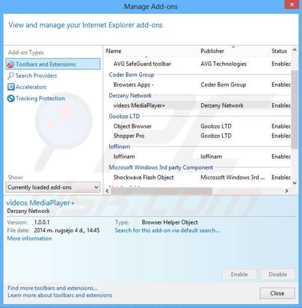 Removing videos MediaPlayer+ ads from Internet Explorer step 2