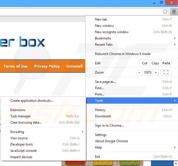Removing SaverBox ads from Google Chrome step 1
