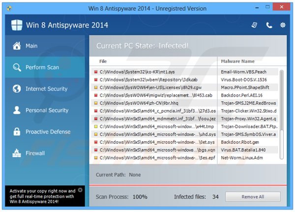 win 8 antispyware 2014 displaying a fake computer security scan
