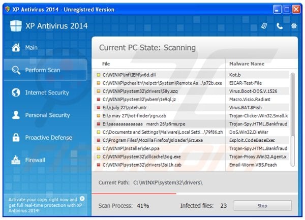 xp antivirus 2014 performing a fake computer security scan