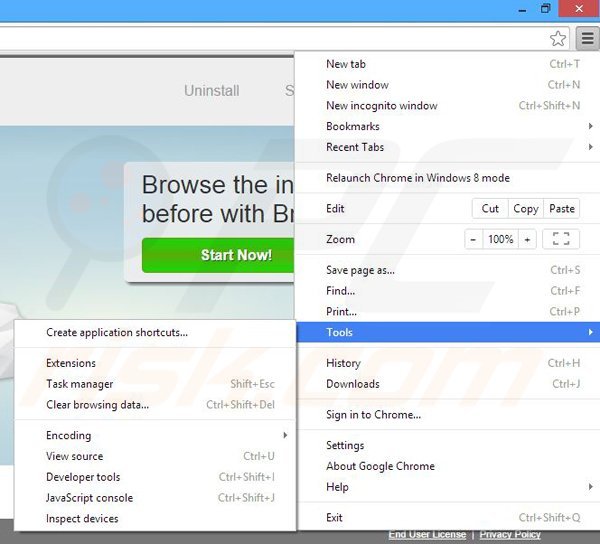 Removing Browse Camo from Google Chrome step 1