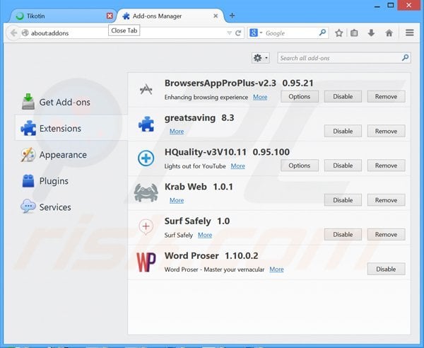 Removing BrowseStudio from Mozilla Firefox step 2