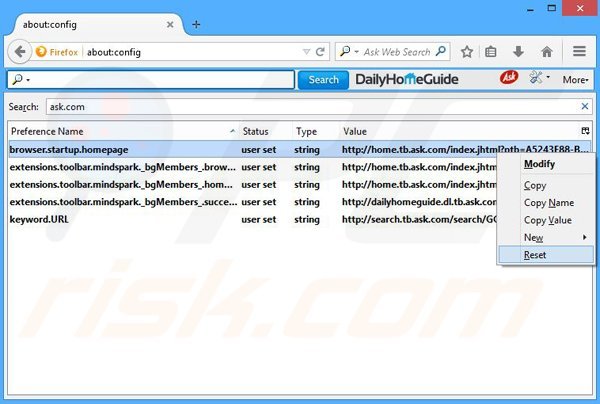 Removing DailyHomeGuide from Mozilla Firefox default search engine