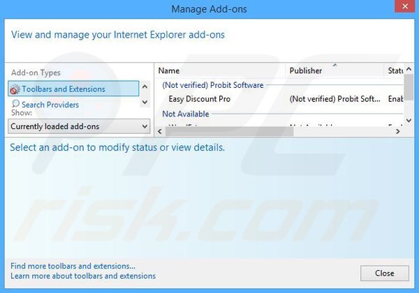 Removing Easy Discount Pro ads from Internet Explorer step 2