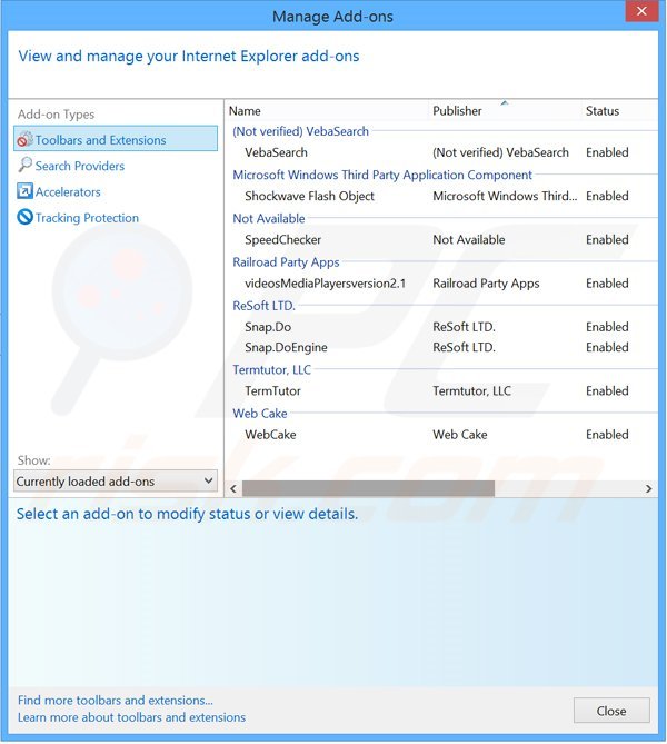 Removing EnterDigital from Internet Explorer step 2