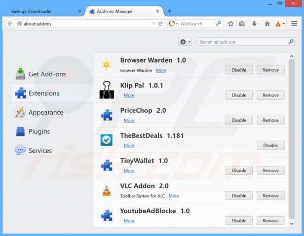 Removing savings downloader from Mozilla Firefox step 2