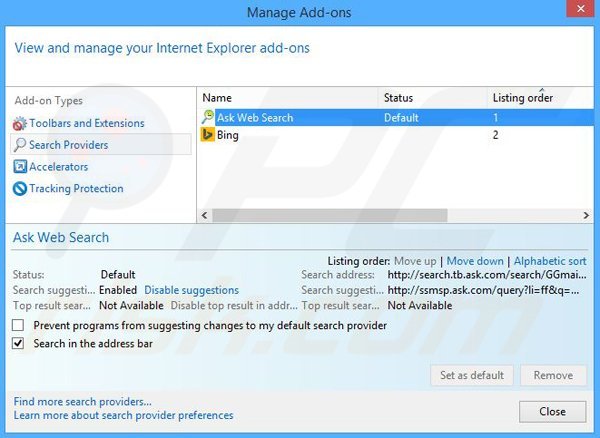 Removing SnapMyScreen from Internet Explorer default search engine